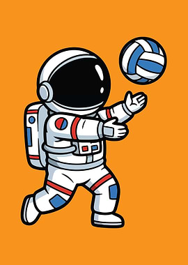 Astronaut playing volleyball cartoon illustration