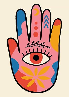 Hamsa Hand with Eye and Symbols