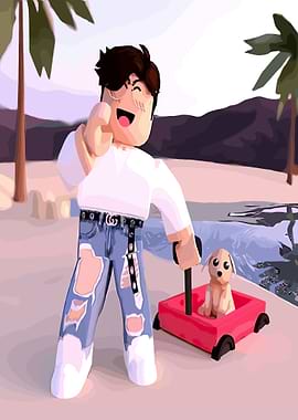 Roblox Avatar with Dog on Beach