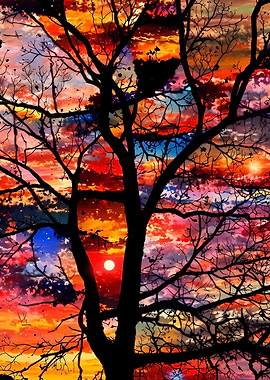 Silhouette Tree Against Colorful Sky