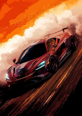 Red Sports Car Digital Painting