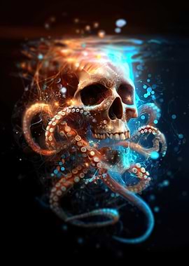 Skull and Octopus Tentacles Digital Art