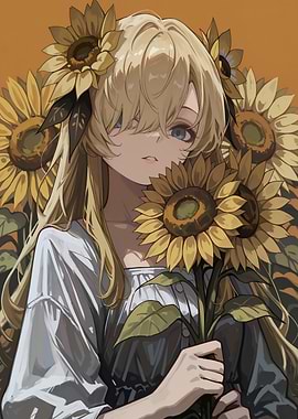 Anime Girl with Sunflowers
