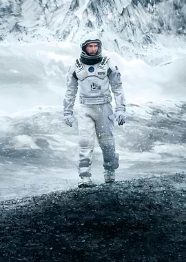 Interstellar Astronaut on Snowy Mountain