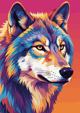 Colorful Wolf Portrait