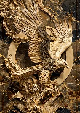 Golden Eagle Sculpture on Marble Background