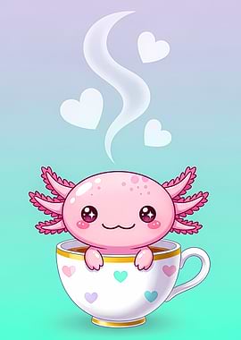 Cute Axolotl in Teacup Illustration