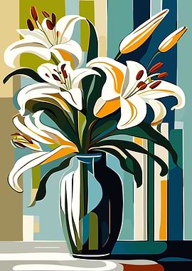 Stylized Lily Bouquet in Vase
