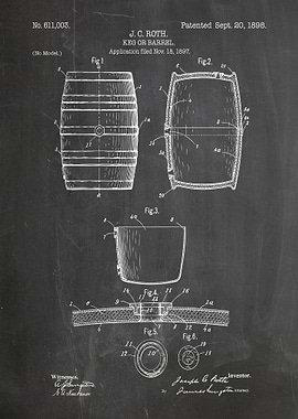 Keg or Barrel Patent Blueprint