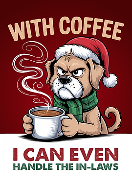 Christmas Dog with Coffee Funny