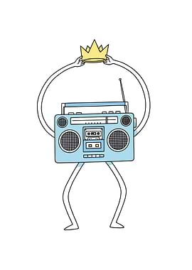Cartoon Boombox with Crown