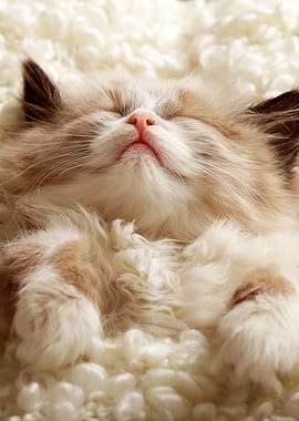 Sleeping Kitten on Fluffy Blanket