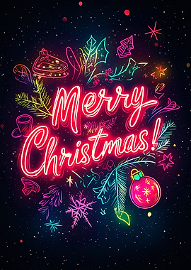 Neon Merry Christmas Holiday Card