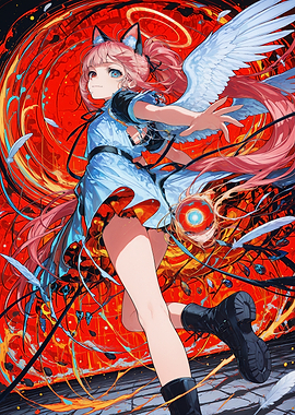 Anime Girl with Wings and Cat Ears