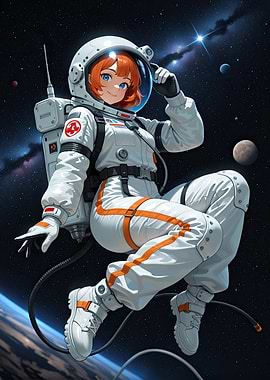 Anime Astronaut Girl in Space