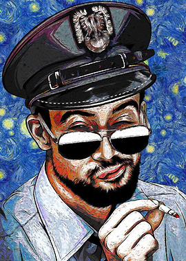 Police Officer in Starry Night Style
