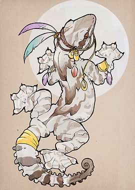 Stylized Gecko with Jewelry Illustration