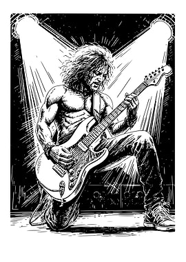 Guitarist in Spotlight Black and White