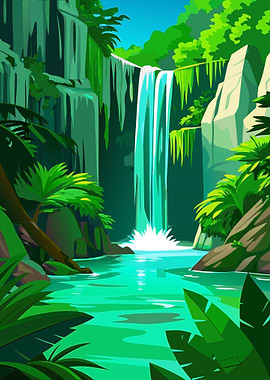 Lush Waterfall in a Tropical Jungle Metal Wall Print Art