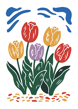 Colorful Tulips Flower Brush Illustration Design.