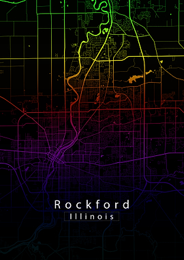 Rockford Illinois City Map Rainbow