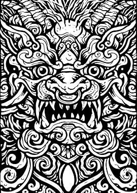Black and White Dragon Illustration
