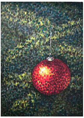 Red Christmas Ornament on Green Background