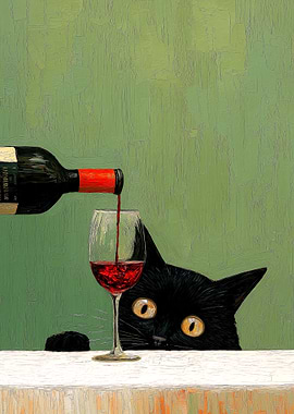 Cat and Wine Still Life Painting