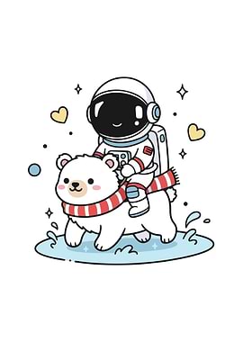 Astronaut riding a polar bear cartoon
