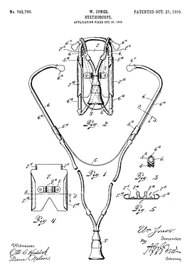 Stethoscope Patent Drawing, W. Jones, 1903