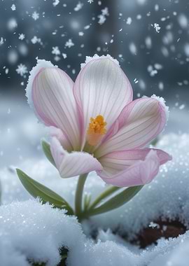 Crocus flower in the snow