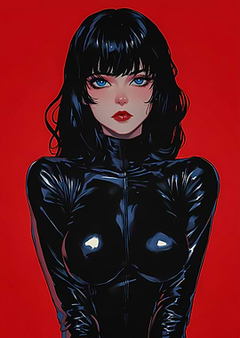 Woman in Black Latex Suit