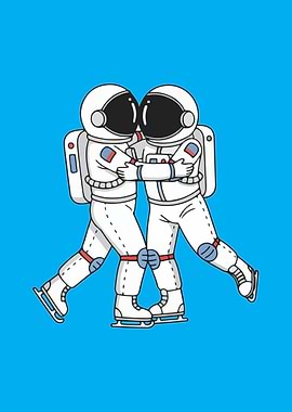 Astronauts Ice Skating Cartoon