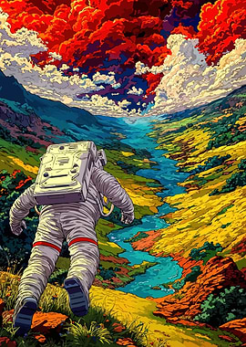 Astronaut in Colorful Valley
