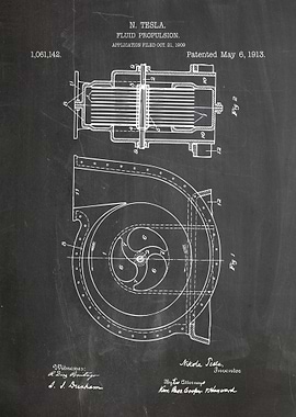 Nikola Tesla Fluid Propulsion Patent Blueprint