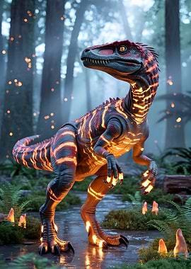 Glowing Raptor in Forest