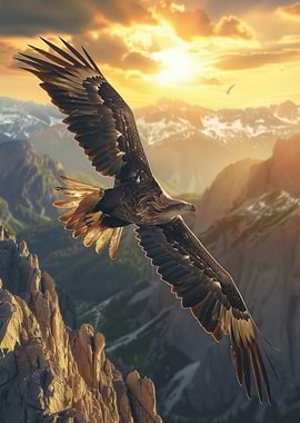Eagle soaring over mountain landscape
