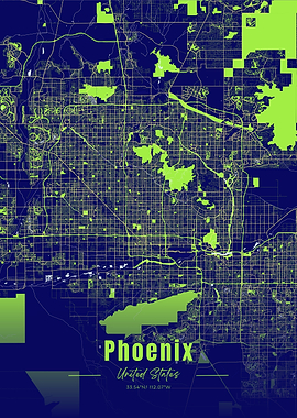 Phoenix Arizona City Map Art