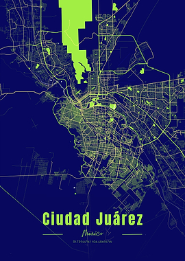 Ciudad Juárez, Mexico Map Art