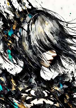 Abstract Woman Portrait with Black Hair