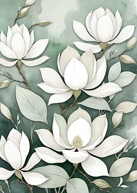 Magnolia Flowers Watercolor Painting