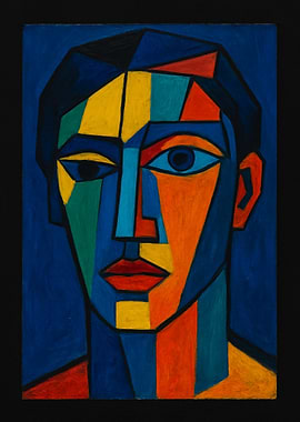 Vibrant Cubist Man Portrait | Picasso Style Geometric Abstract Face Art