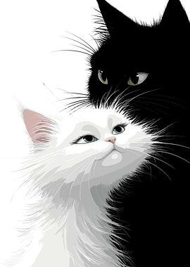 Black and White Cats Illustration
