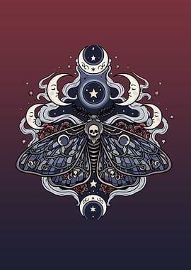 Moth with Skull and Moon Phases