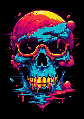 Colorful Skull with Sunglasses Illustration