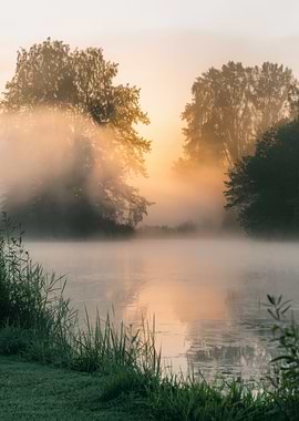 Misty Lake at Sunrise
