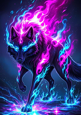 Neon Fire Wolf