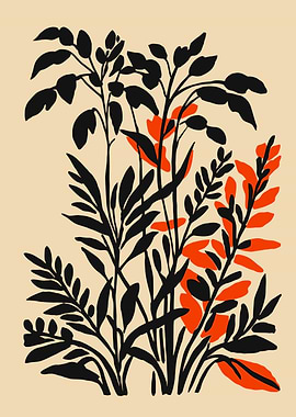 Floral Illustration with Black and Orange