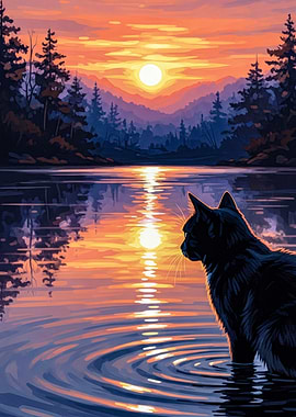 Black Cat Sunset Lake