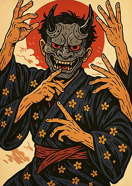 Japanese Demon Mask with Kimono
